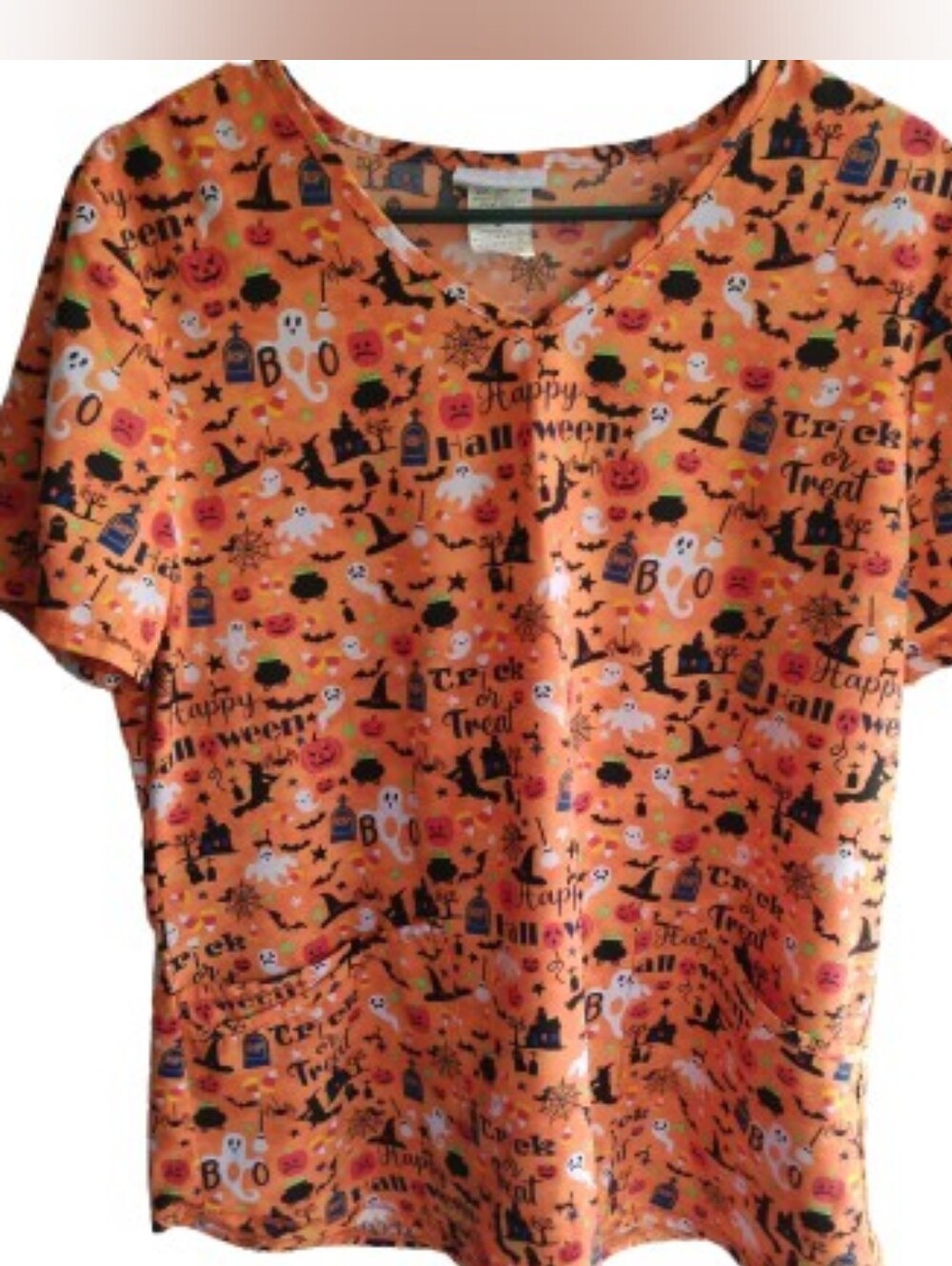 Scrubstar Orange Halloween Print Scrub Top